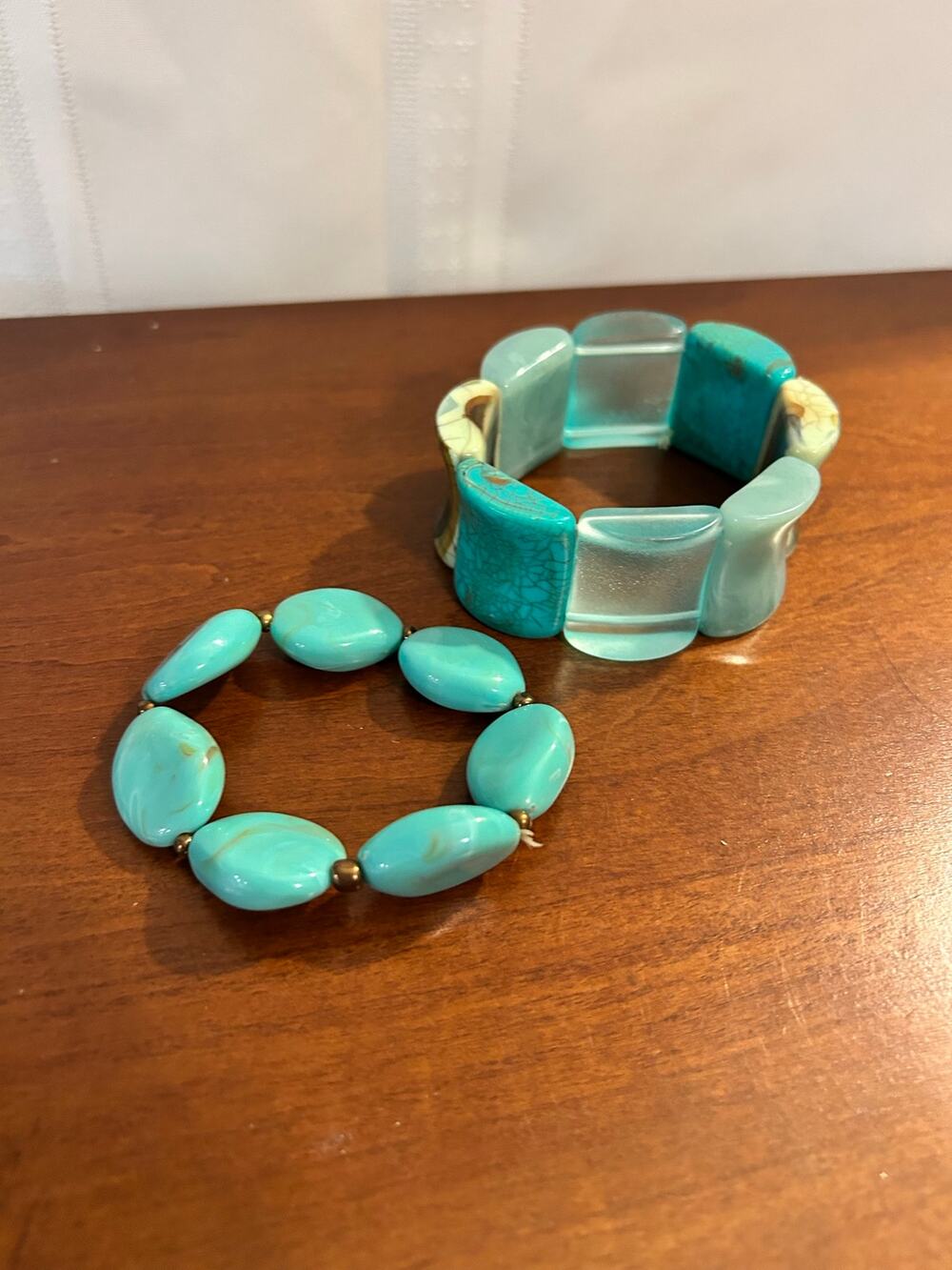 Set of 2 Chunky Turquoise Marbled Resin Beaded Bracelets Vintage Style Boho